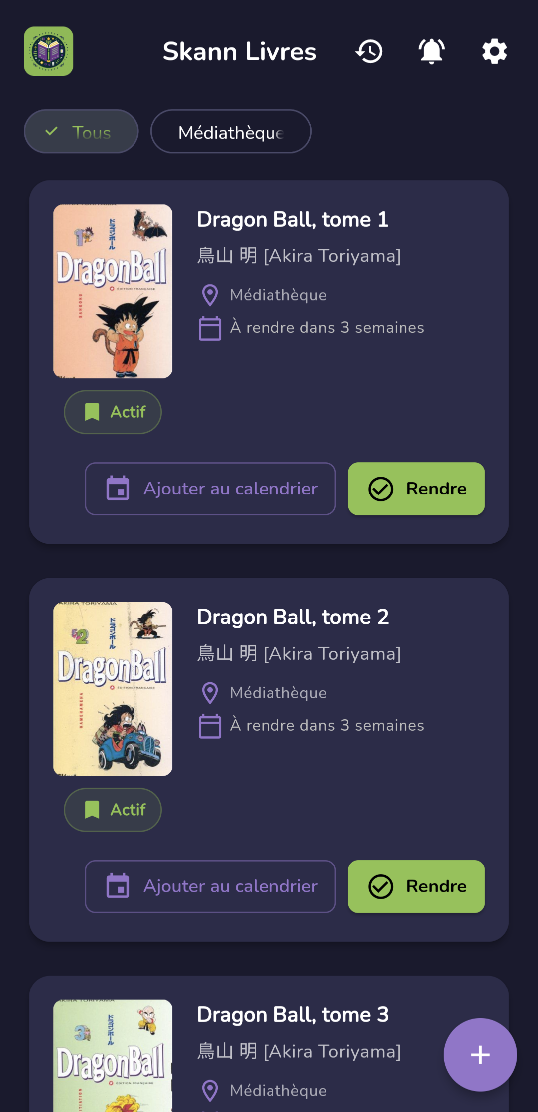 Interface SkannLivres - Liste des livres empruntés